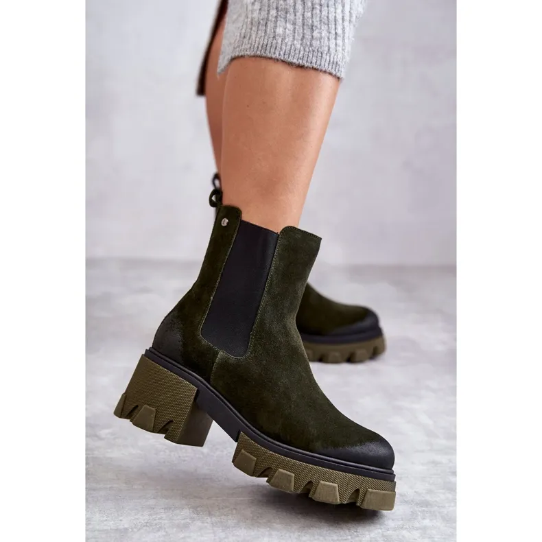 Green Hilde Suede Platform Women's Boots