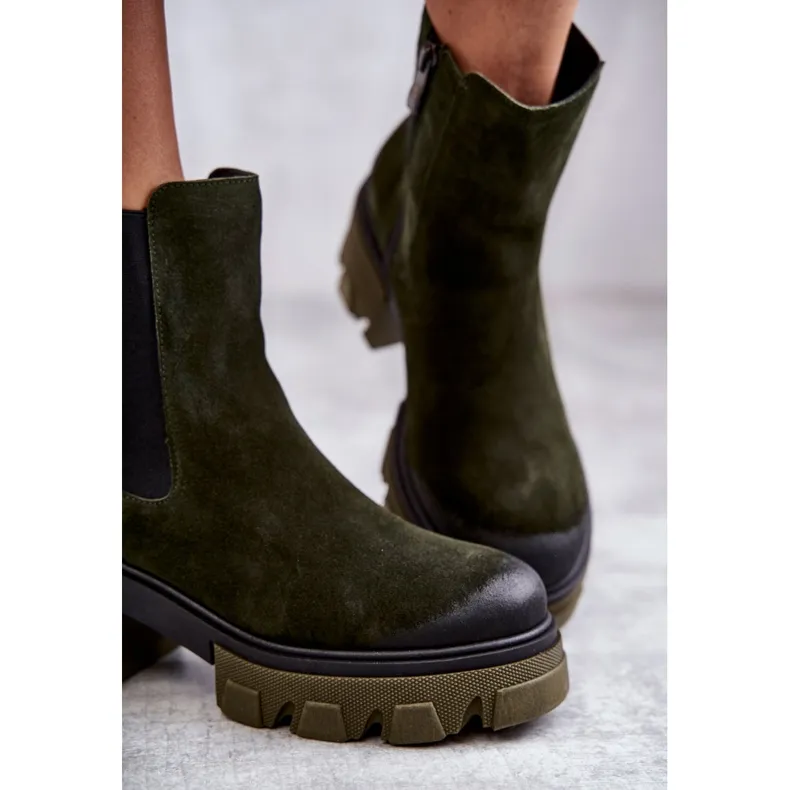 Green Hilde Suede Platform Women's Boots