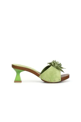 green suede sandals with decorated band and 3D flower - CafèNoir