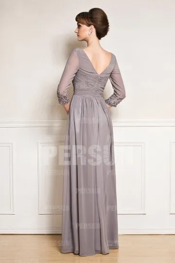 Grey Long V-Neck Sequin Embellished Dress for Gala - Robedesoireelongue.fr