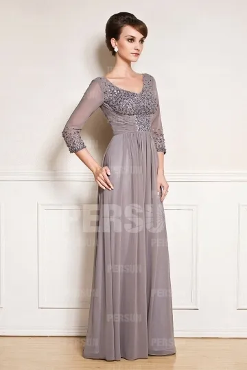 Grey Long V-Neck Sequin Embellished Dress for Gala - Robedesoireelongue.fr