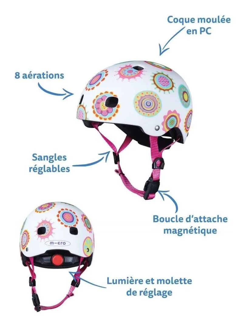 Helmet Bike And Scooter Doodle Dots Magnetic Buckle Integrated LED Light Size XS - N/A