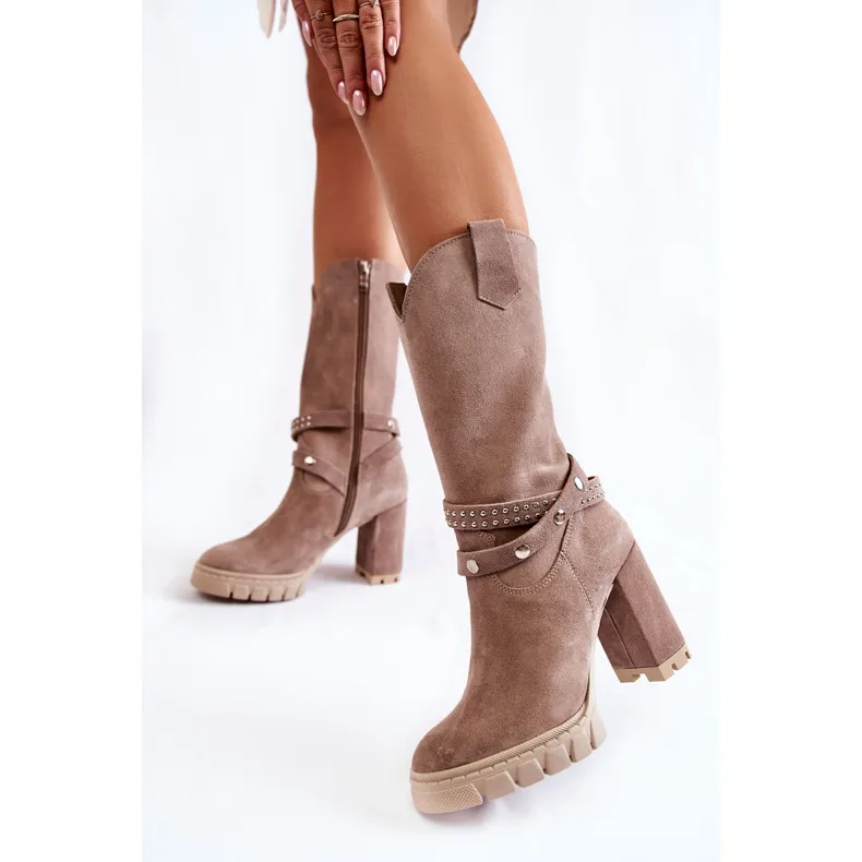 High-heeled high boots for women Lewski Shoes 3246 Cappucino beige