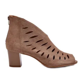 Jezzi Beige Timalre Women's Cutout Faux Suede High Heel Peep Toe Booties