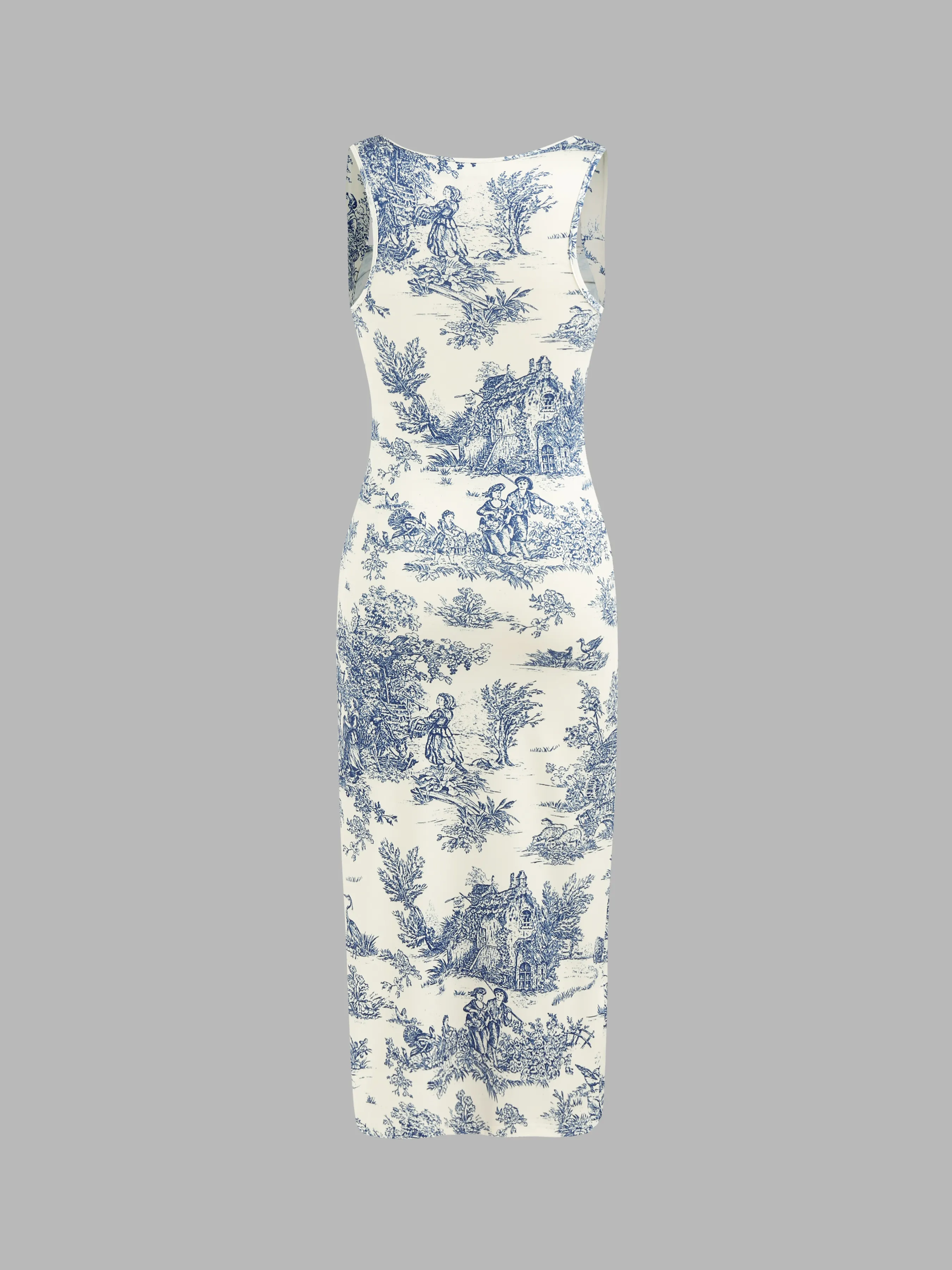 Jouy Toile Ruched Maxi Dress with Split