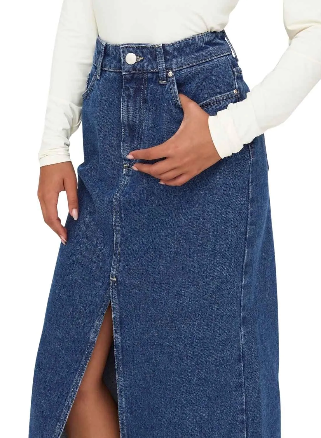 Jupe Denim Only Biamjca Midi Medium Bleu Femme