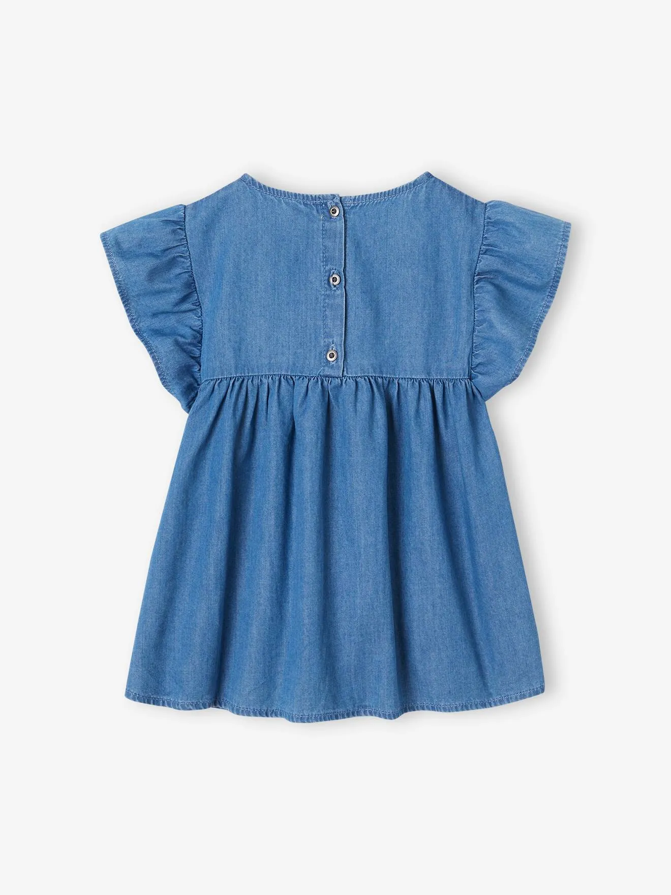 Light denim blouse for girls with short ruffle sleeves - Vertbaudet