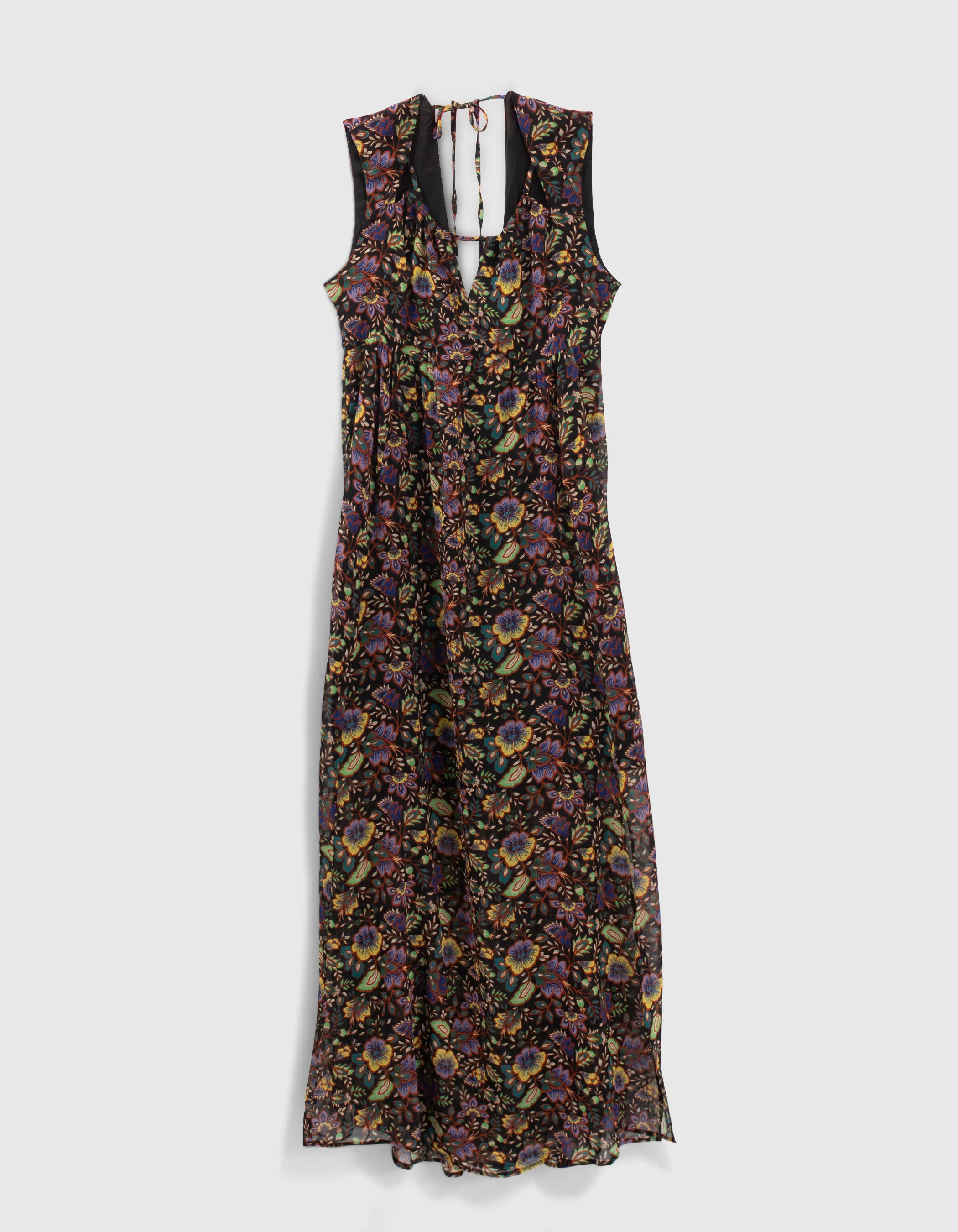 Long black open-back dress with floral print - Women.