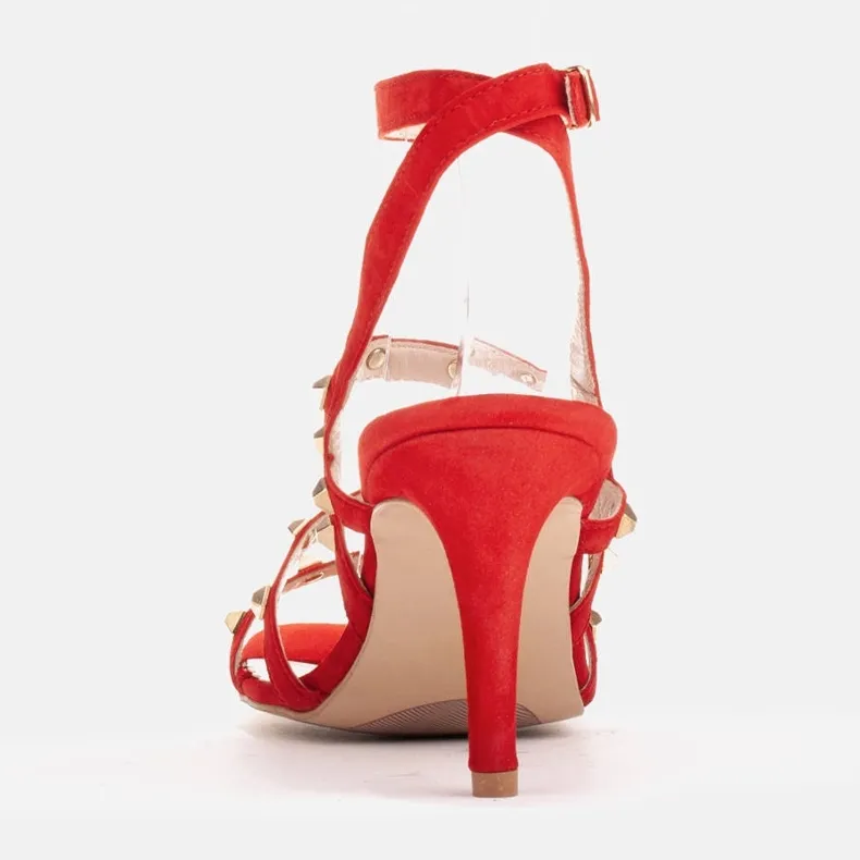 Marco Red Suede Sandals with Decorative Studs