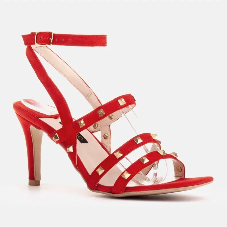 Marco Red Suede Sandals with Decorative Studs