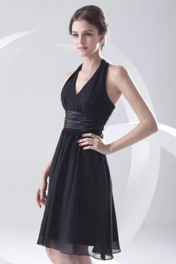 Black halter neck cocktail dress pleated bustier.