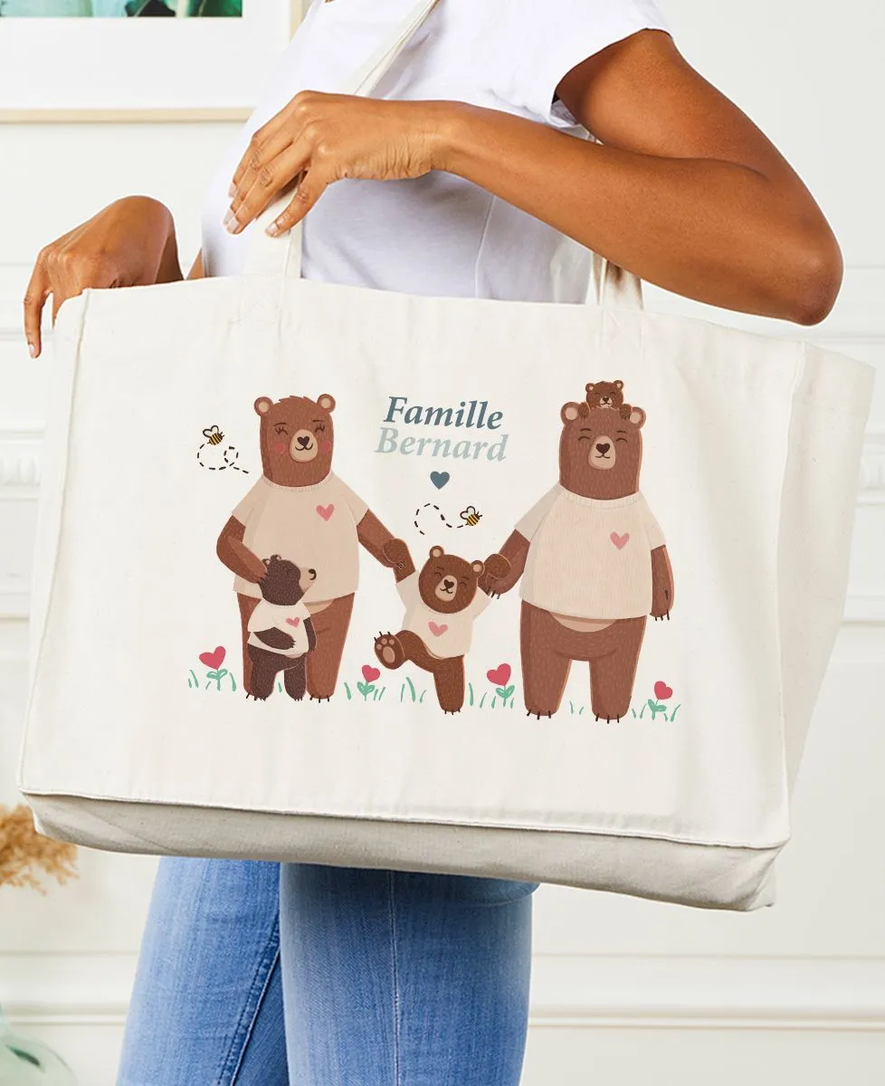 Maxi totebag Famille ours personnalisée