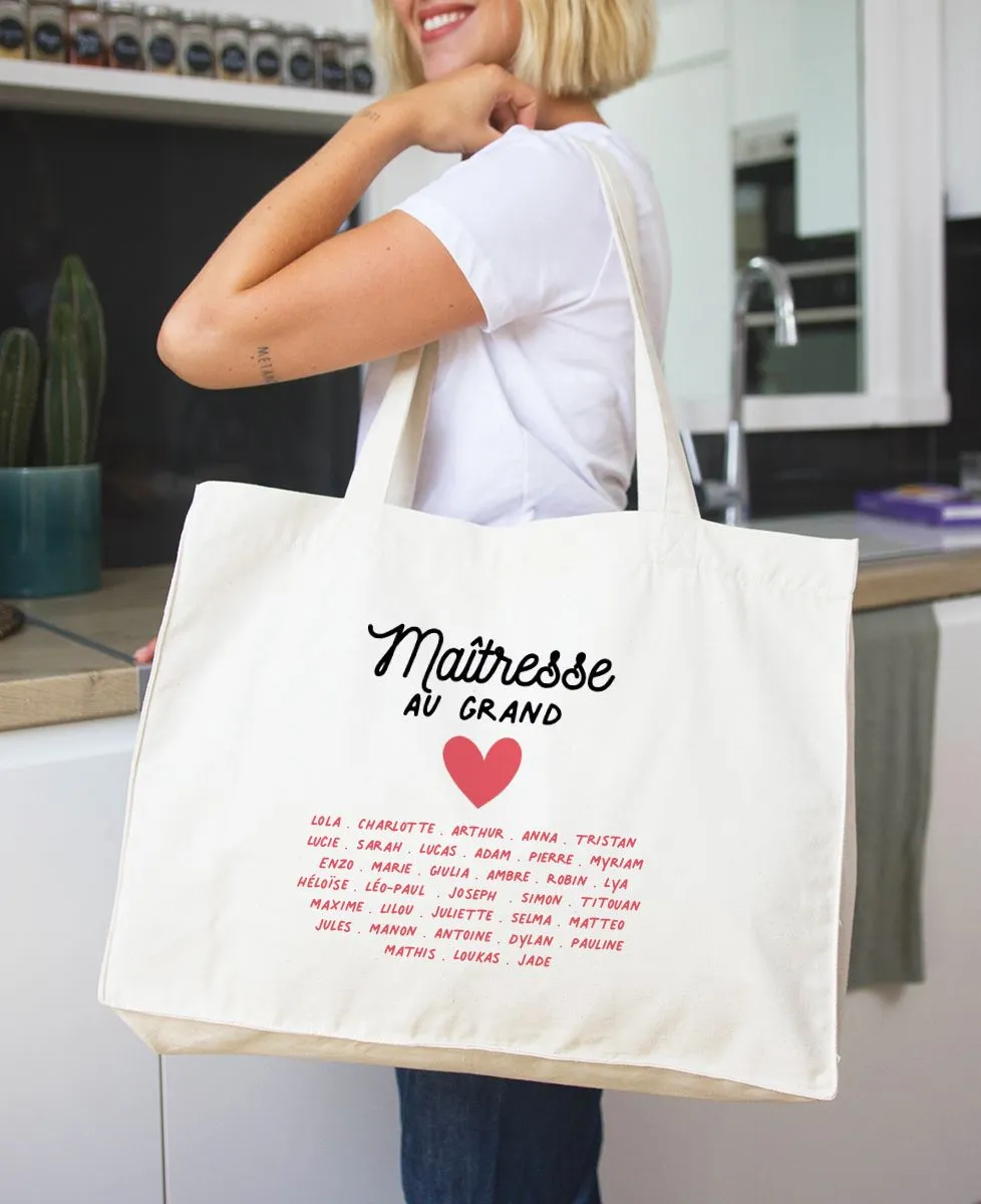 Personalized maxi tote bag for teacher with a big heart