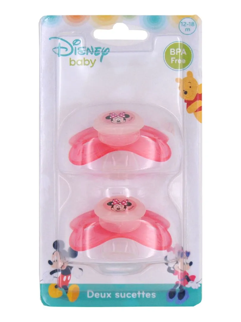 Minnie Mouse Pink Girl Nighttime 12-Month 2-Pack Baby Pacifiers - Rose