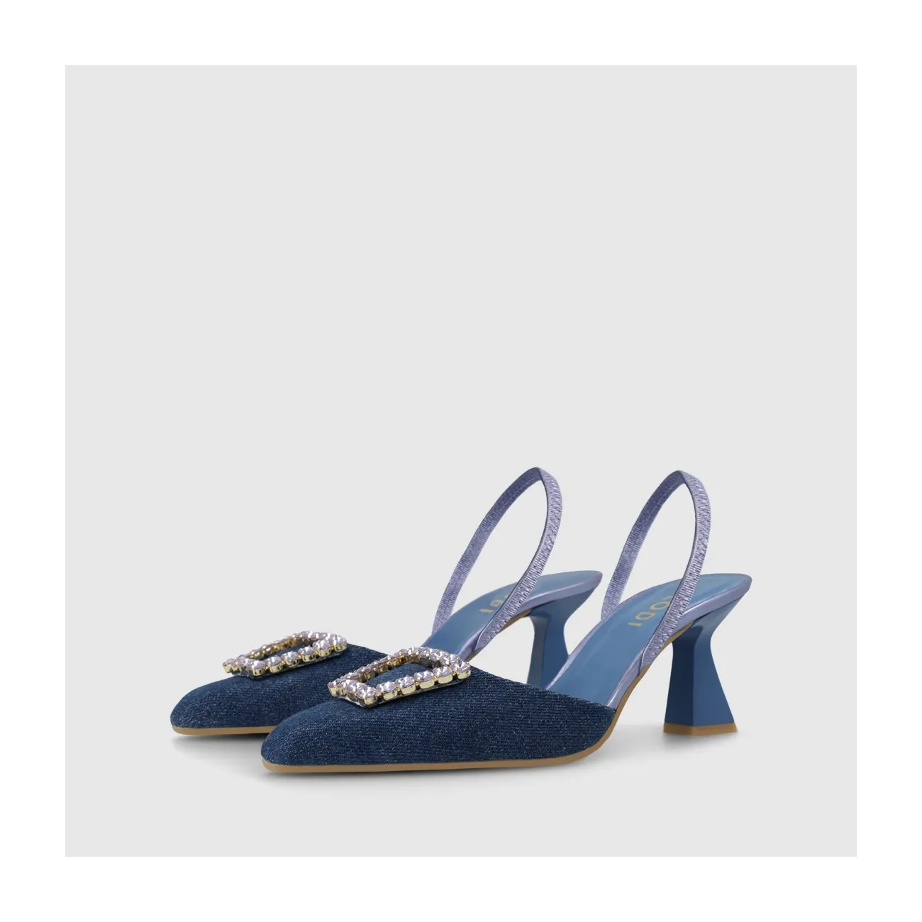 Navy blue denim fabric women's slingback pump. I LODI Women's Shoes Online.