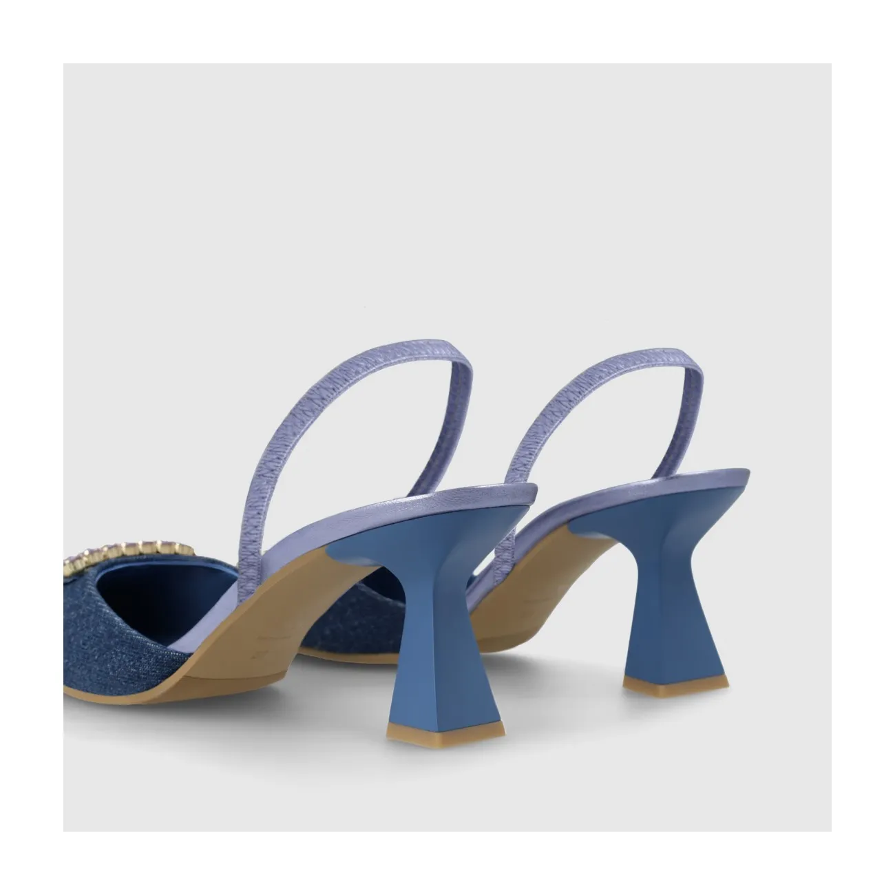 Navy blue denim fabric women's slingback pump. I LODI Women's Shoes Online.