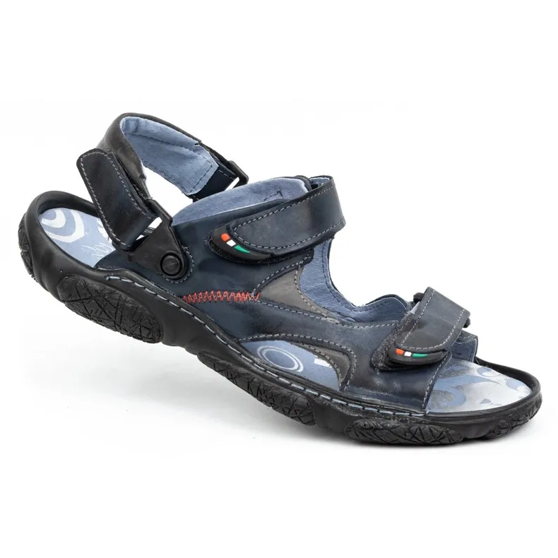 Men's Navy Blue Leather Driver Sandals by Olivier 362MA