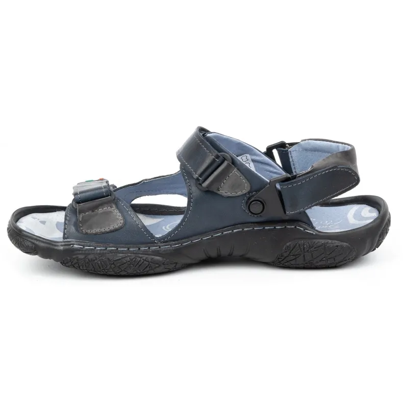 Men's Navy Blue Leather Driver Sandals by Olivier 362MA