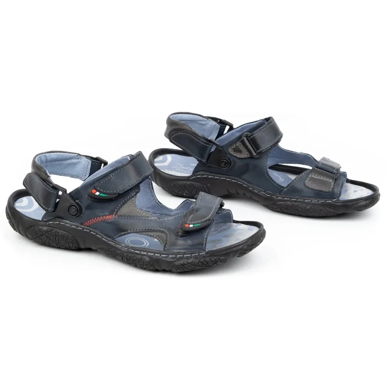 Men's Navy Blue Leather Driver Sandals by Olivier 362MA