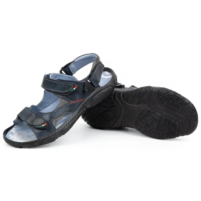 Men's Navy Blue Leather Driver Sandals by Olivier 362MA