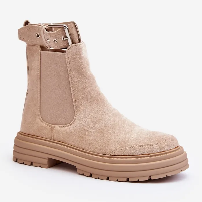 Ozaro Light Beige Suede Chelsea Boots on Chunky Sole