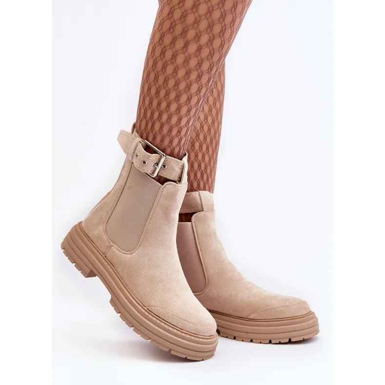 Ozaro Light Beige Suede Chelsea Boots on Chunky Sole