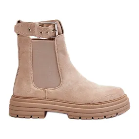 Ozaro Light Beige Suede Chelsea Boots on Chunky Sole