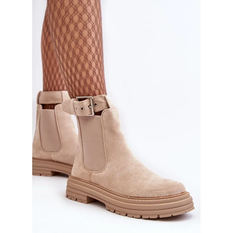 Ozaro Light Beige Suede Chelsea Boots on Chunky Sole