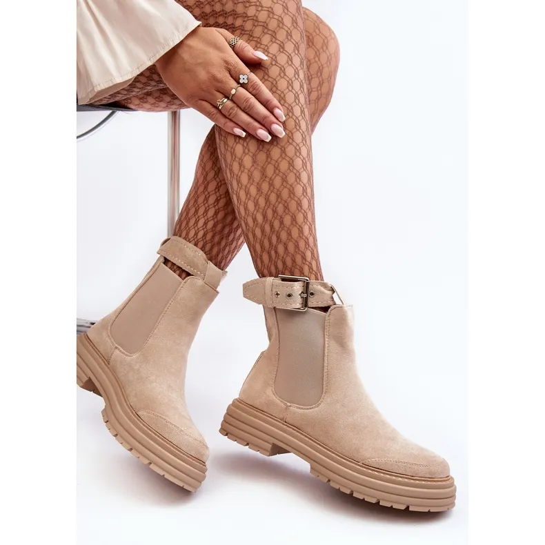 Ozaro Light Beige Suede Chelsea Boots on Chunky Sole