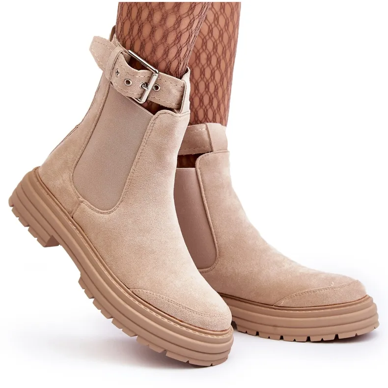 Ozaro Light Beige Suede Chelsea Boots on Chunky Sole