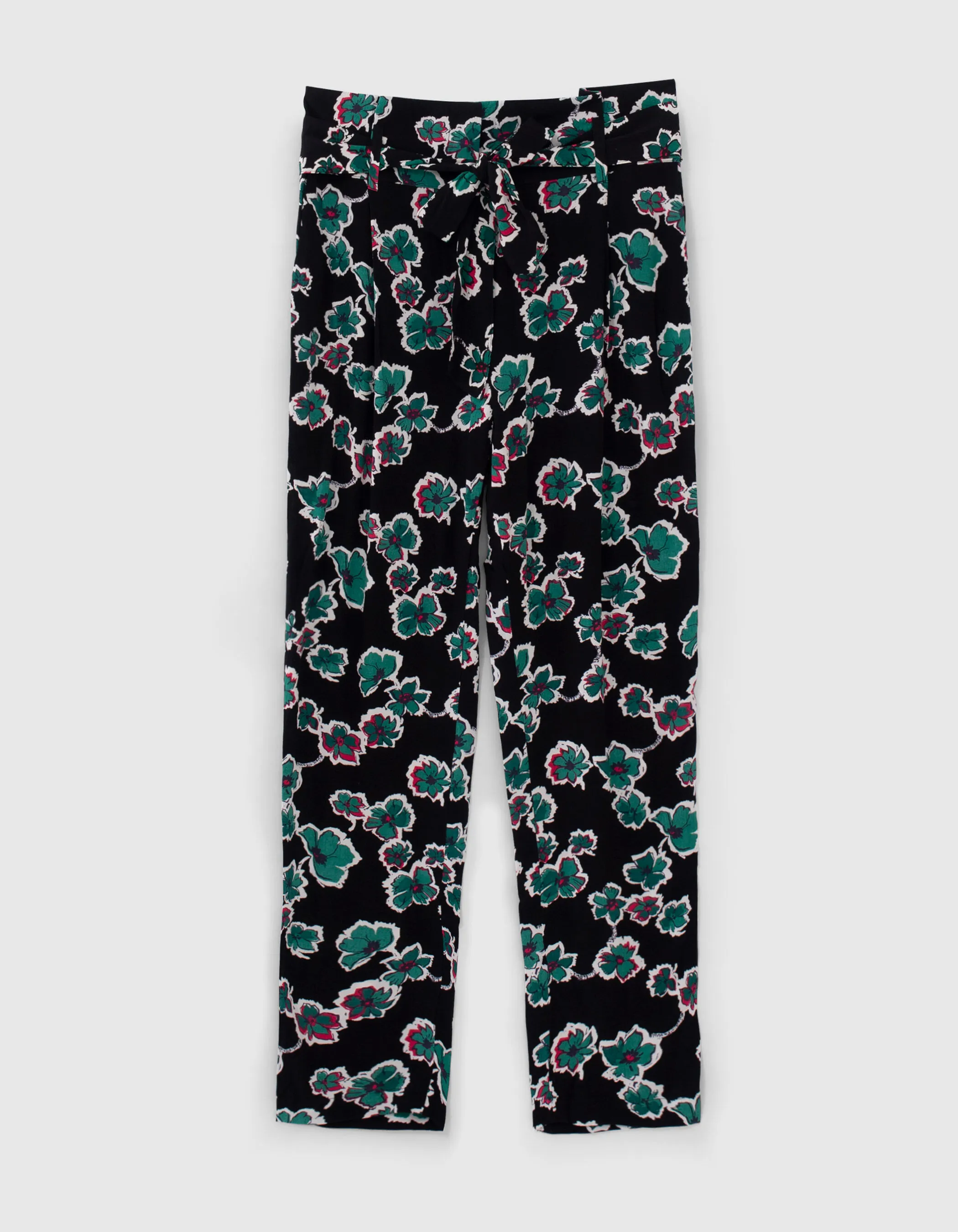 Maxi floral black maxi pants with belt for women.