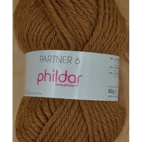 Partner 6 Tourbe Bain 201 Laine Phildar - Wool Yarn in Tourbe Brown Color, 201 for Knitting and Crocheting