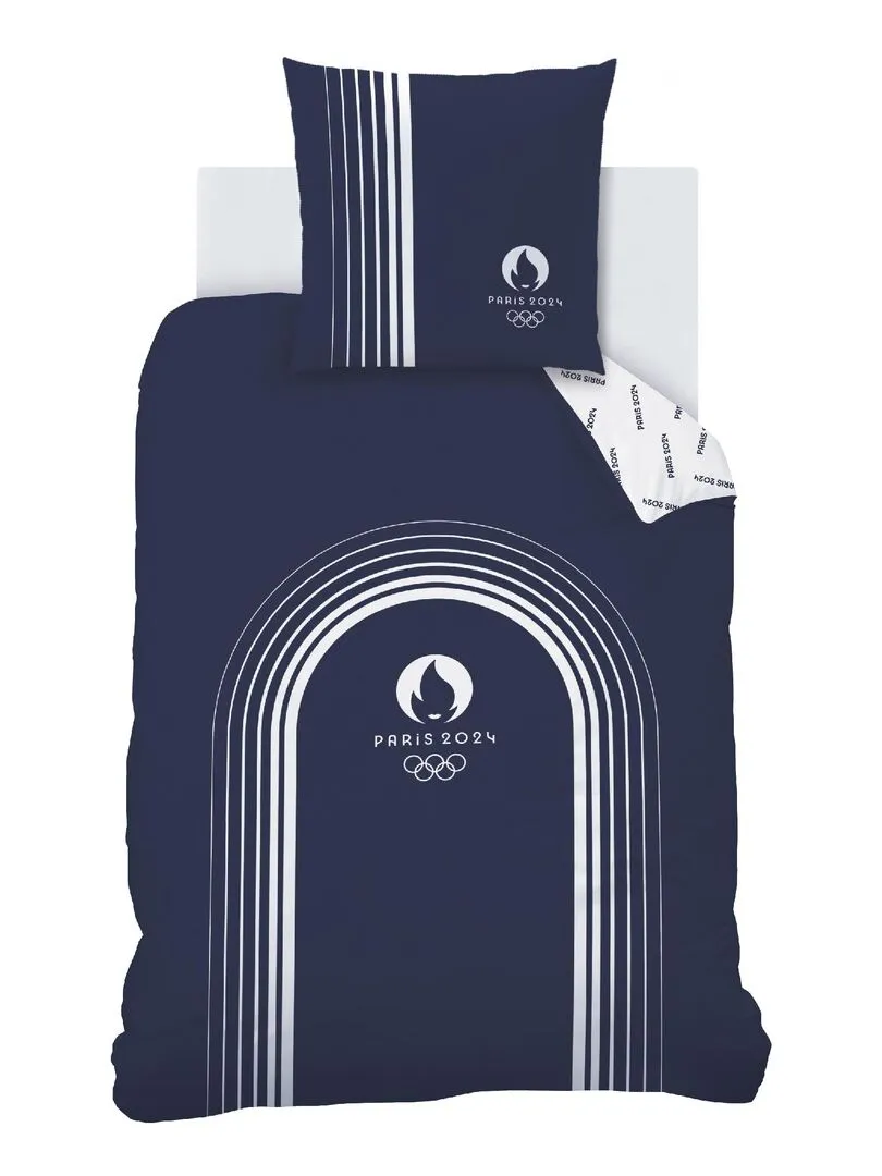 Bedding Set 100% Cotton Printed, Blue - Paris 2024 Olympic Games Essentials