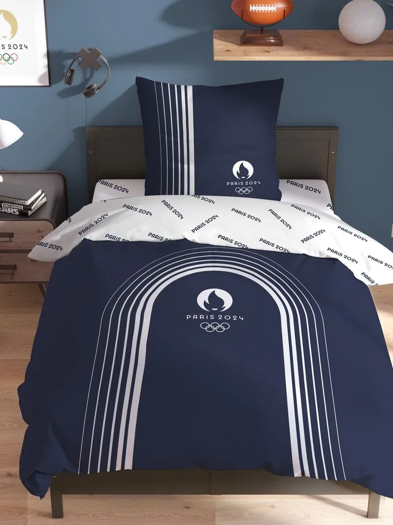 Bedding Set 100% Cotton Printed, Blue - Paris 2024 Olympic Games Essentials