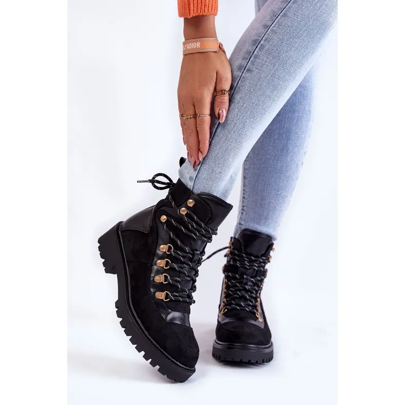 PE1 Jesse Black Women's Lace-Up Warm Black Boots