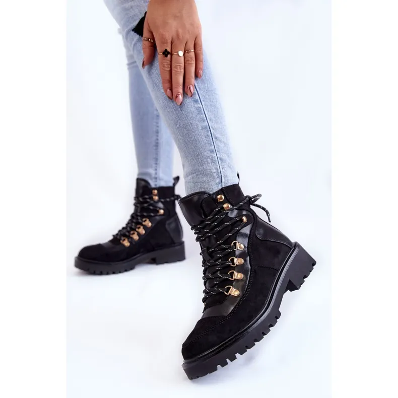 PE1 Jesse Black Women's Lace-Up Warm Black Boots