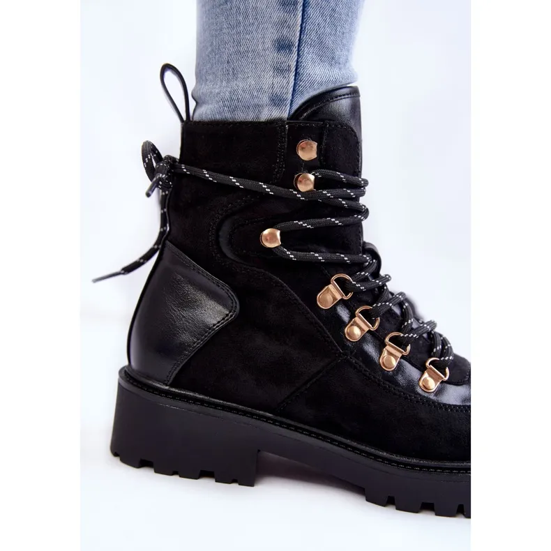 PE1 Jesse Black Women's Lace-Up Warm Black Boots