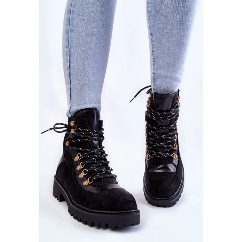 PE1 Jesse Black Women's Lace-Up Warm Black Boots