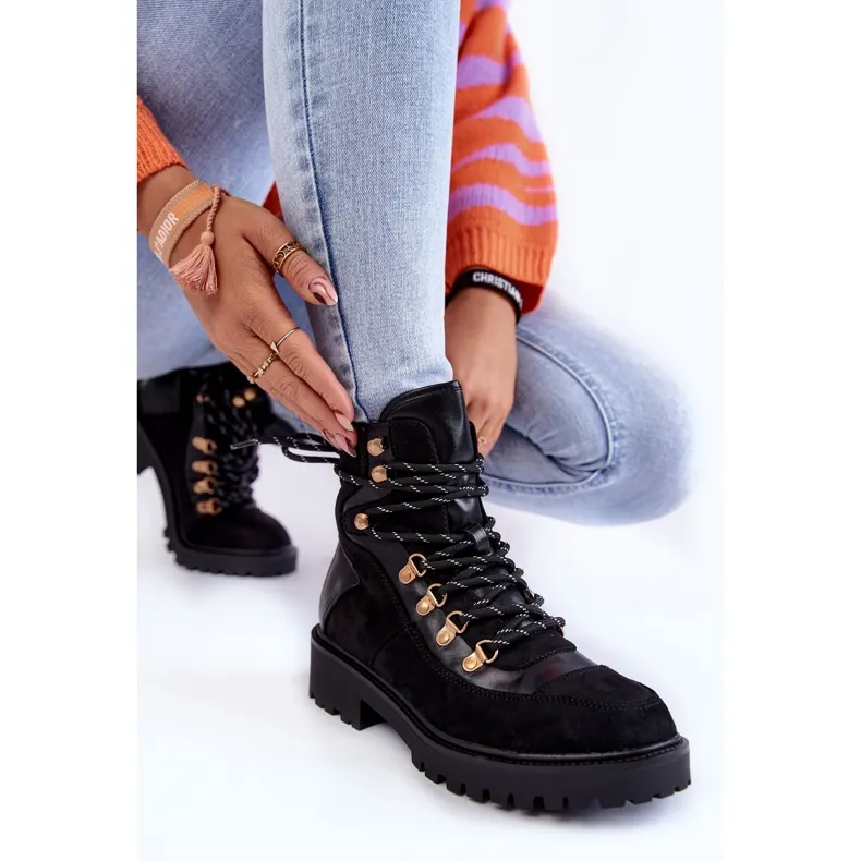 PE1 Jesse Black Women's Lace-Up Warm Black Boots