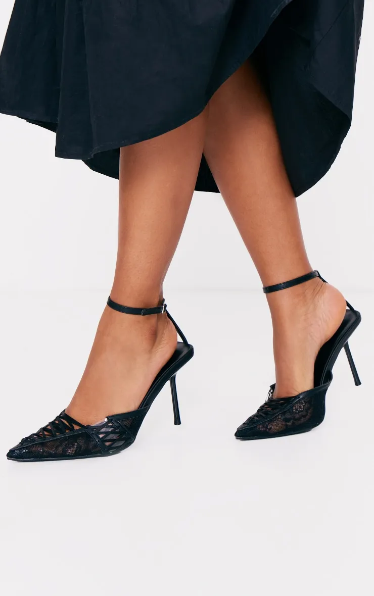 Pointed Black Lace Pumps