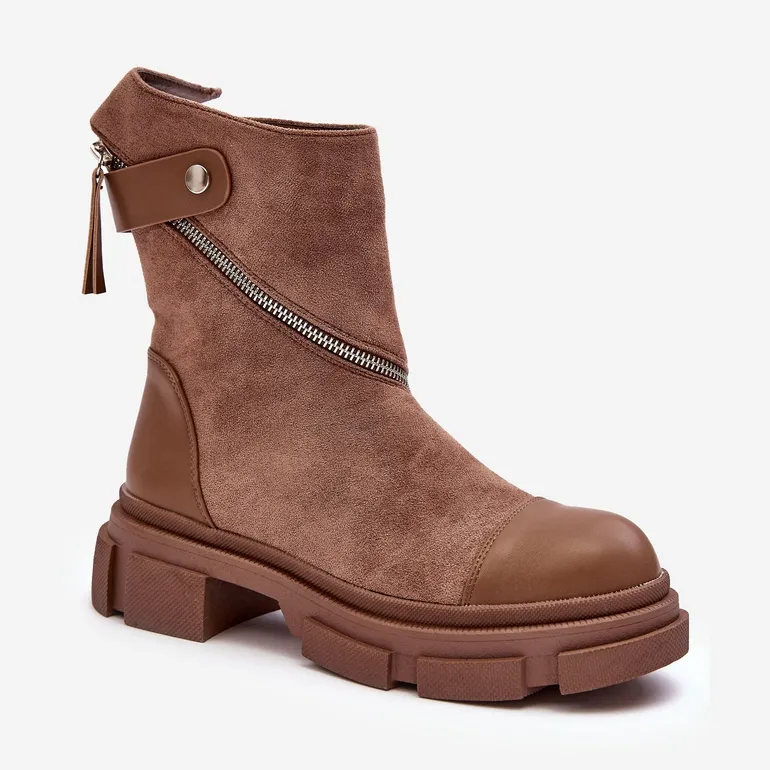 PS1 Bottines en daim à la mode pour femmes, beige foncé, Kandell