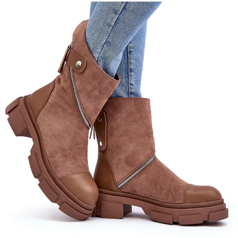 PS1 Bottines en daim à la mode pour femmes, beige foncé, Kandell