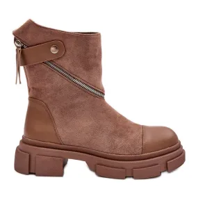 PS1 Bottines en daim à la mode pour femmes, beige foncé, Kandell