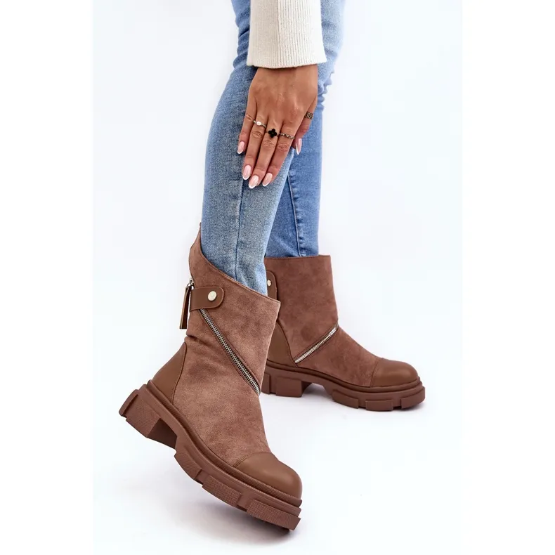 PS1 Bottines en daim à la mode pour femmes, beige foncé, Kandell