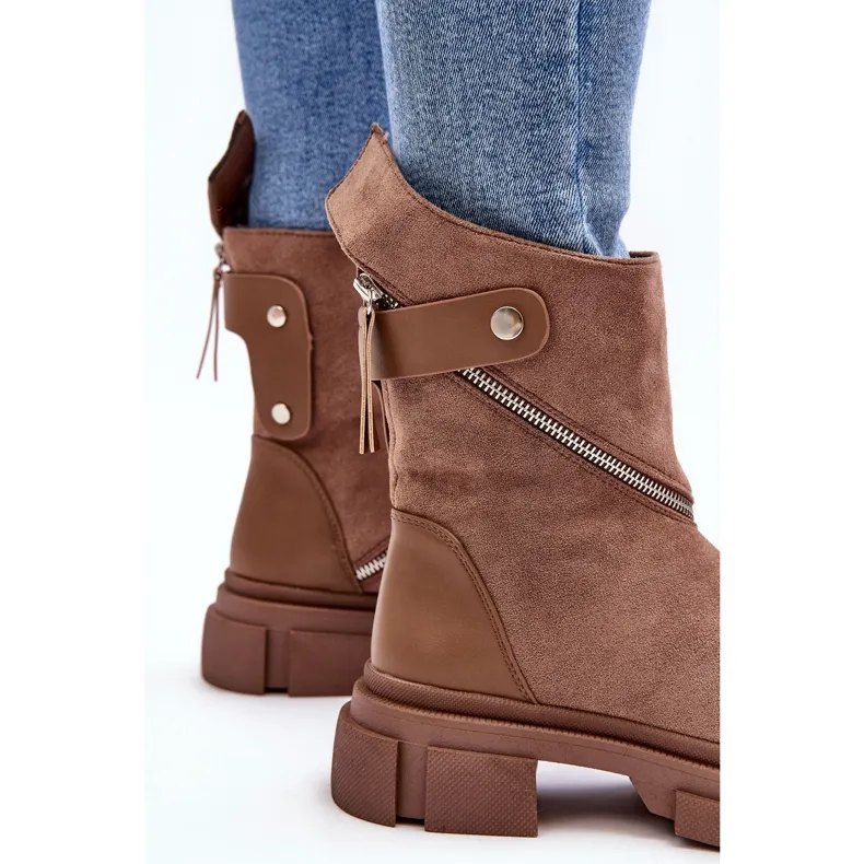 PS1 Bottines en daim à la mode pour femmes, beige foncé, Kandell