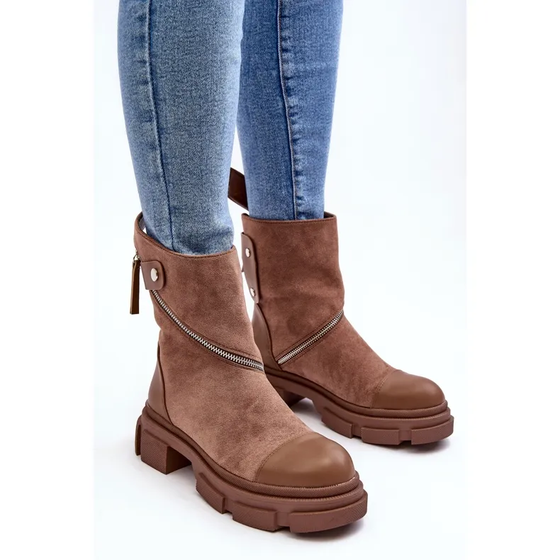 PS1 Bottines en daim à la mode pour femmes, beige foncé, Kandell