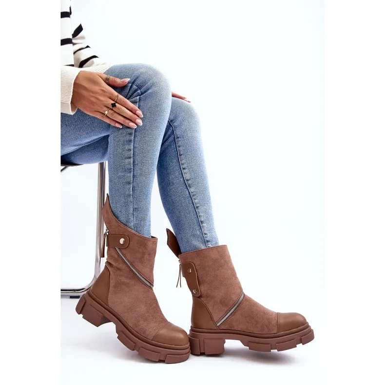 PS1 Bottines en daim à la mode pour femmes, beige foncé, Kandell