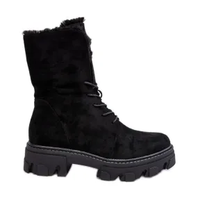 PS1 Bottines Worker à lacets en daim avec fourrure, noir Frendo le noir