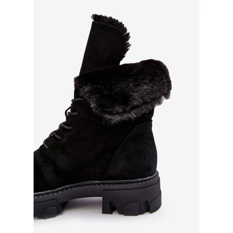 PS1 Bottines Worker à lacets en daim avec fourrure, noir Frendo le noir