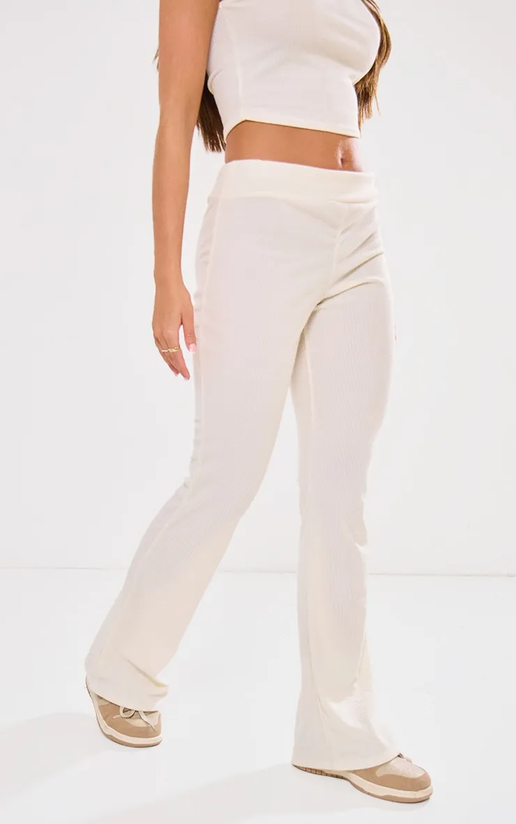 Ribbed Cream Fold-Over Yoga Pants